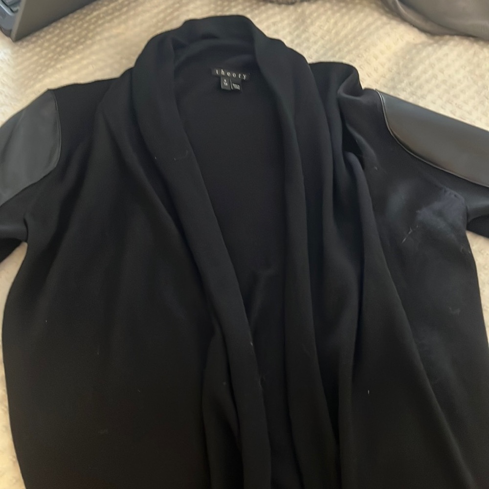 Theory black sweater with leather arms